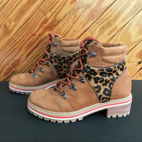 SCHUTZ Keida Leopard Calf Hair Hiking Boots - Picture 4 of 10